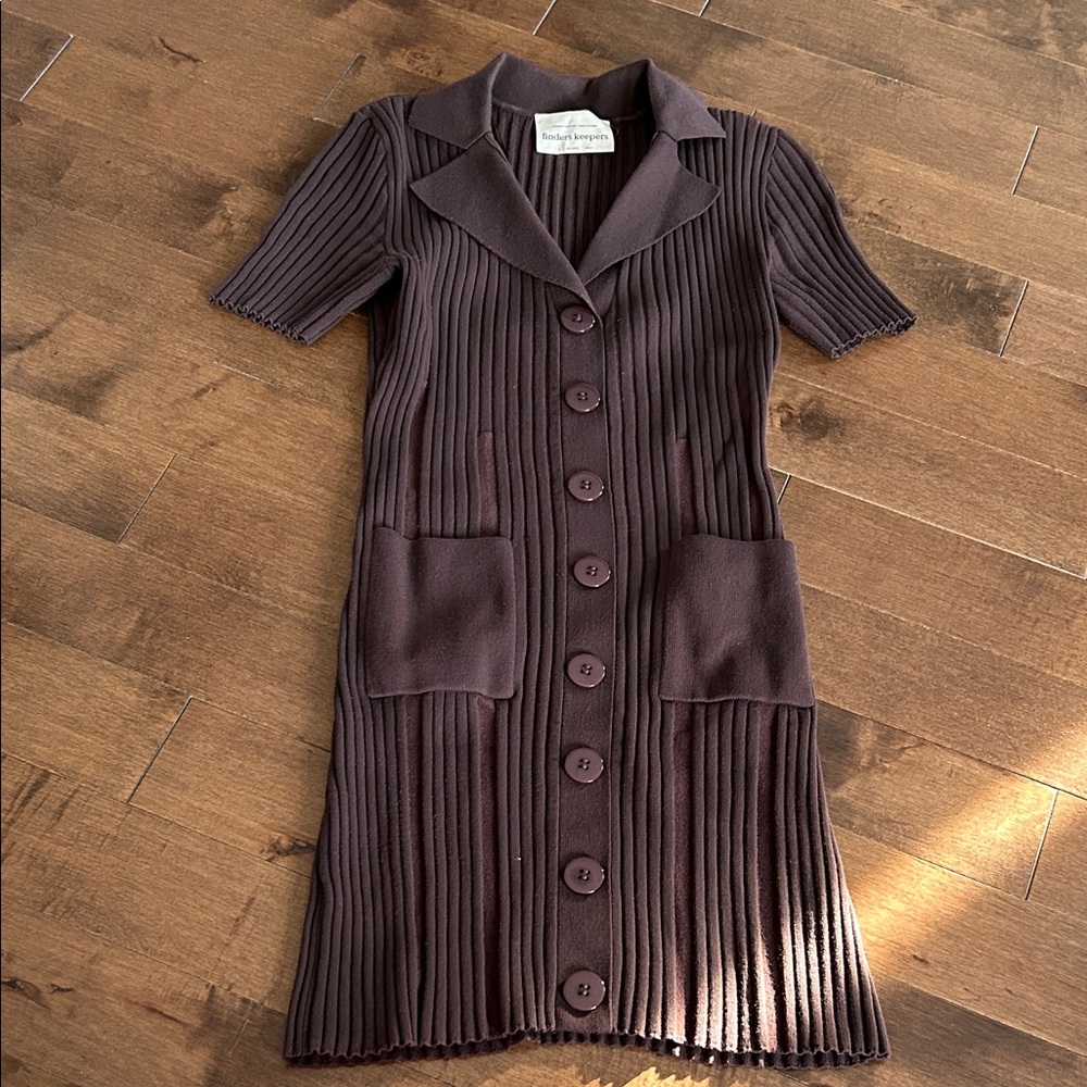 Finders Keepers Brown Ribbed Midi Dress